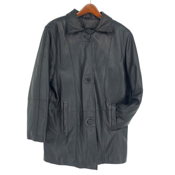 Vintage Mens Black Leather Jacket NY Classics Sports Removable Vest Collar Small - Picture 2 of 15